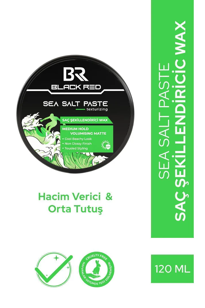 Black Red Wax Saç Şekillendirici Wax Sea Salt Paste Deniz Tuzlu Wax Mat Doğal Görünüm Orta Sertlik - 120 ml