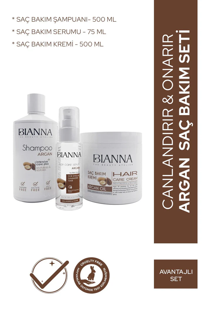 Bianna Argan 3'lü Saç Bakım Seti Şampuan - Serum - Krem