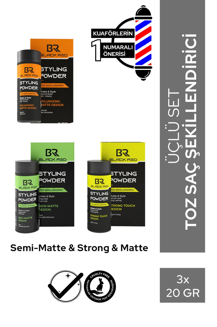 Black Red Saç Şekillendirici Toz Wax Matte - Strong - SemiMatte Toz Wax Üçlü Set